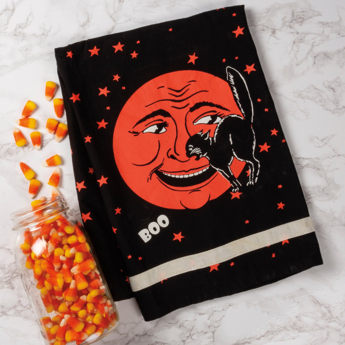 Vintage Moon & Black Cat Kitchen Towel