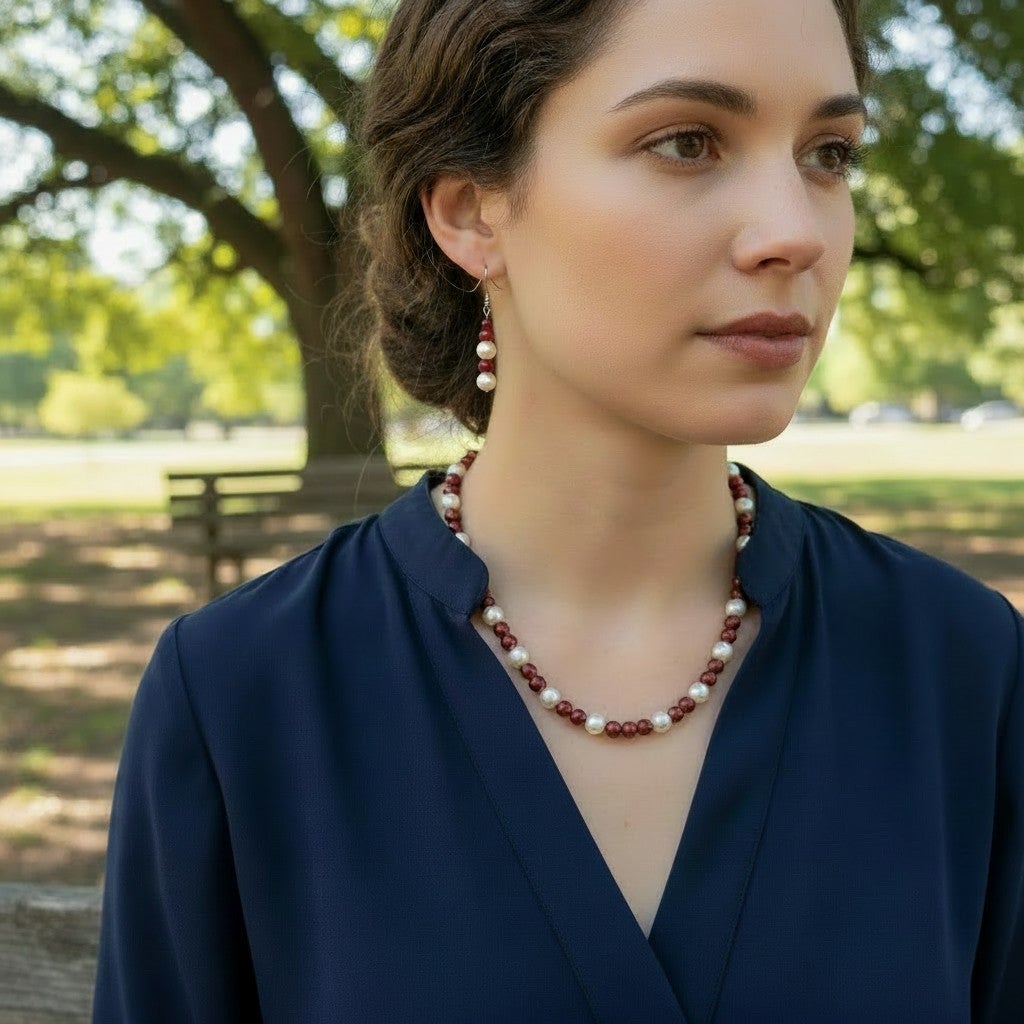My Heart's a Fire Pearl Necklace and Earring Set