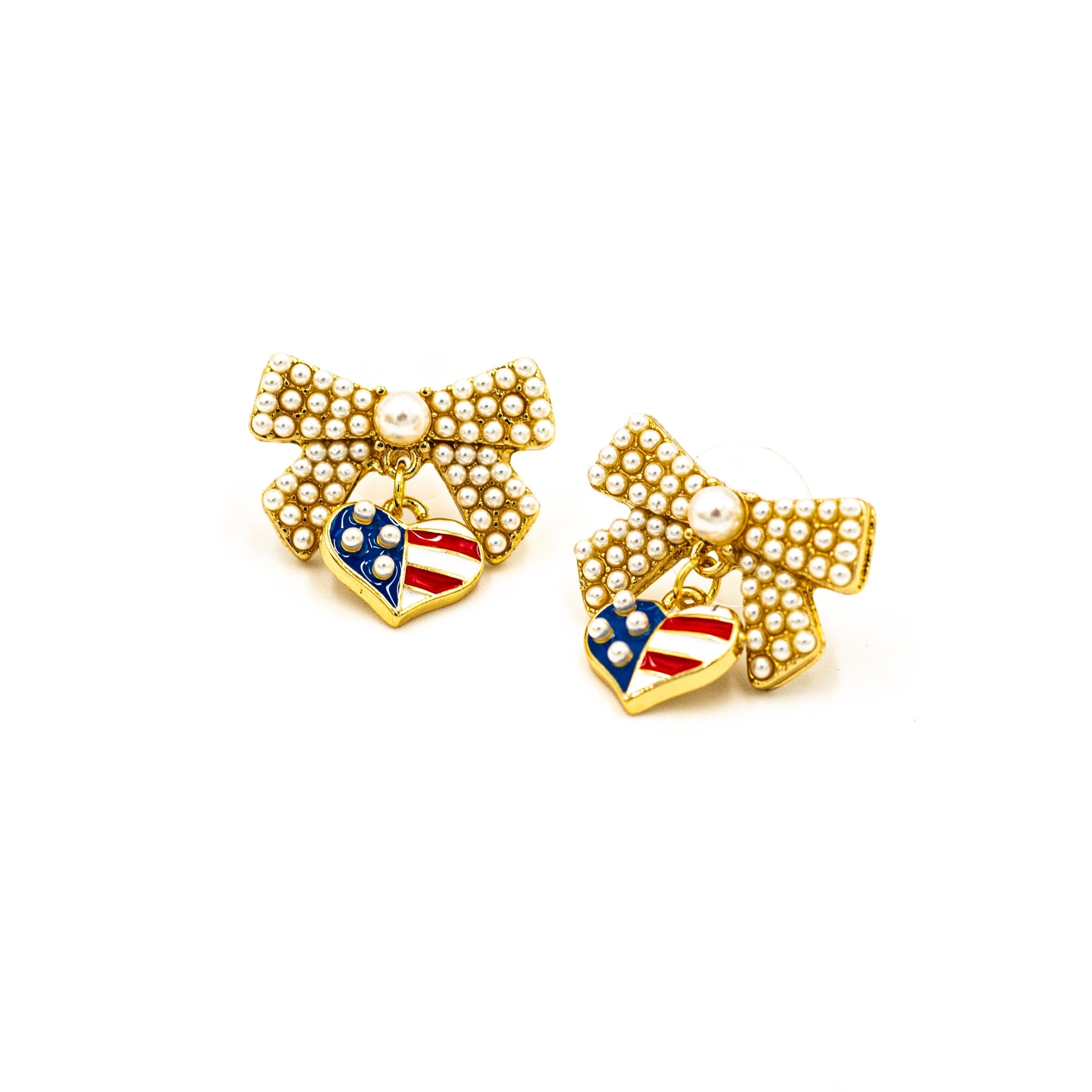 Pearls and Patriotic Hearts Earrings