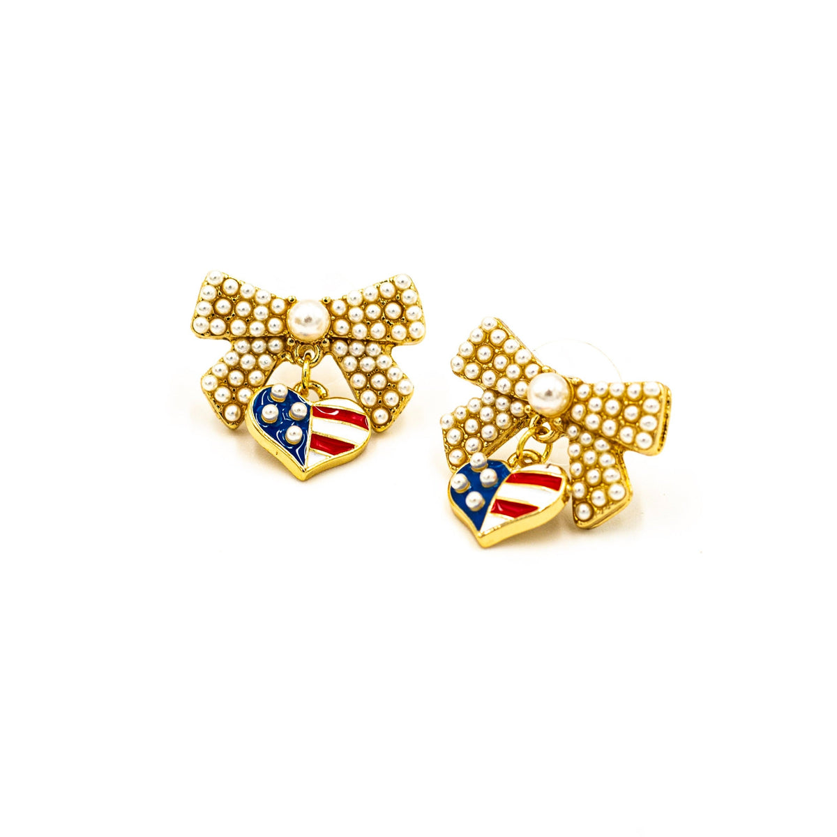 Pearls and Patriotic Hearts Earrings